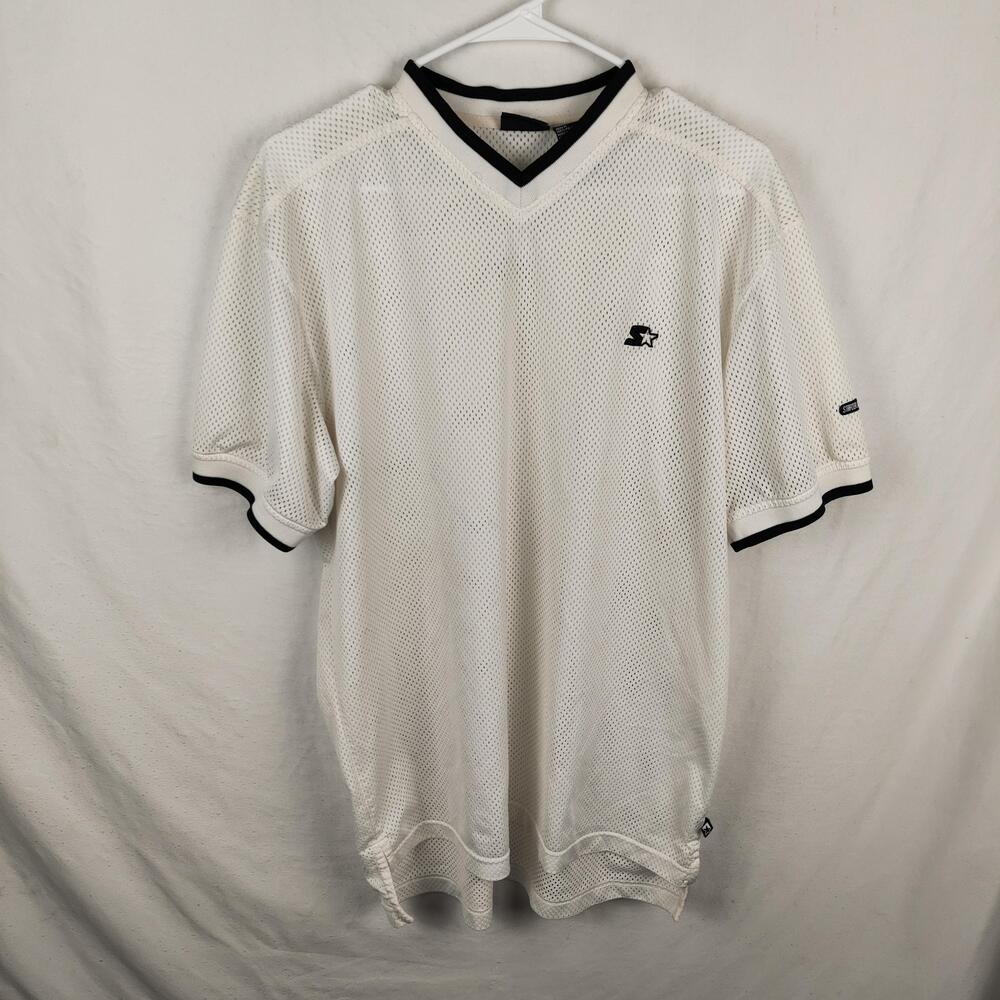 Starter Shirt Mens Medium White Mesh V Neck Short Sleeve Athletic Jersey